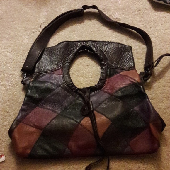 Joes jeans leather 70s retro patch satchel tote - Picture 1 of 3